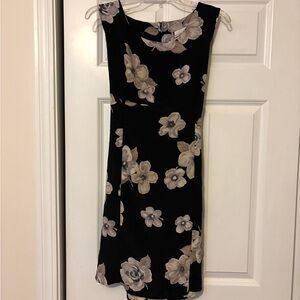 Vintage 90s Floral Black and Cream Dress with Back Tie